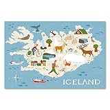 Postereck - 3362 - Island, Karte Kinder Tiere Kinderzimmer Meer - Kinder Kinderzimmer Kinderbild Wandposter Fotoposter Bilder Wandbild Wandbilder - Poster - DIN A4-21,0 cm x 29,7 cm