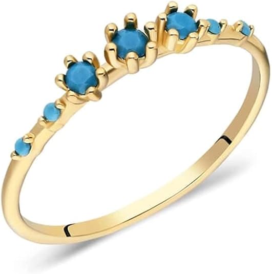 14K Solid Gold Turquoise Gemstone Ring, Turquoise Thin