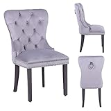 Conjunto global de 2 sillas de comedor de terciopelo PS, botón profundo con aldaba y tachuelas...