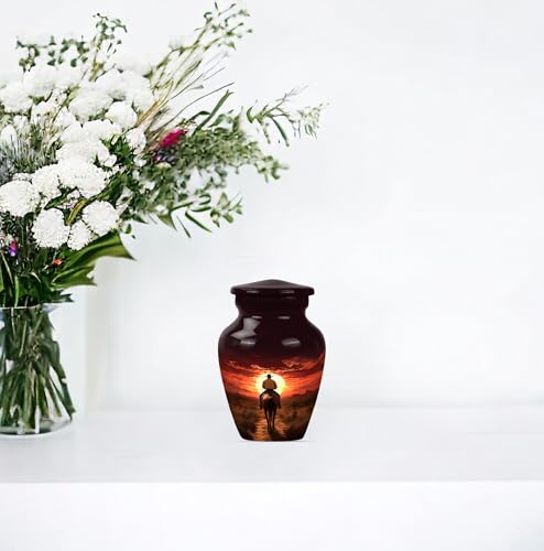 Image of Cowboy Urn for Ashes for Women - Mini Urns for Human Ahses - Keepsake Cremation Holders for Women - Memorial Urns for Human Adult Man(Size:- 3 inch 1Pc)