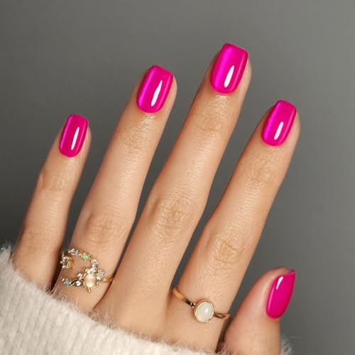 SHANGMENG Hot Pink Cat Eye Press On Nails
