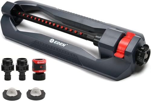 Image of Eden 96213 Essential Turbo Oscillating Water Sprinkler,Covers Up to 3,600 sq. ft.,16 Nozzles,Weighted Base,Adjustable Range,Quick Connect Bundle,Dark Grey,Red,Silver,(Pack of 12)