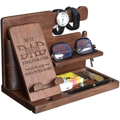 BOBI CARE Personalized Gifts For Dad Who Have Everything, Custom Handmade Engraved Wooden Desk Organizer Gift For Father's Day, Retirement Father Gift, Christmas Daddy Gifts, Happy New Year Presents Cover