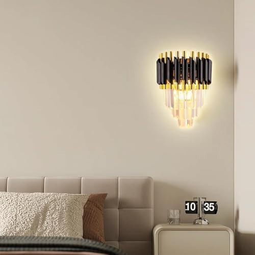 Image of 3 Layer Black Gold & Crystal LED Wall Light for Living Room, Bedroom & Home Decorative Wall Lamp for Cafe, Bar & Hotel (3 Layer Black Mamma WALL)
