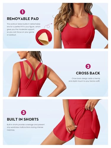 Image of Womens Sleeveless 2-in-1 Athletic Tennis Golf Dress Underneath Workout Active Dresses with Built-in Shorts