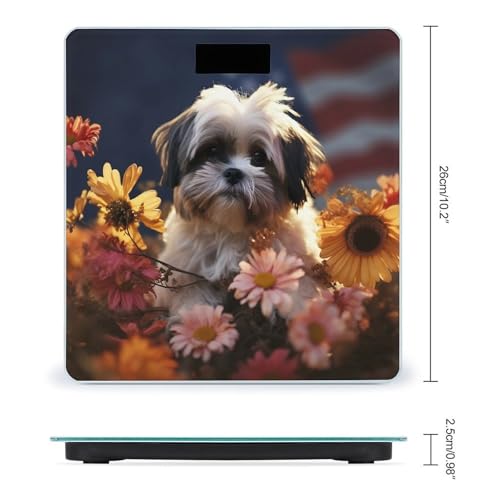 Báscula digital de baño con diseño Shih Tzu y flores miniatura 2