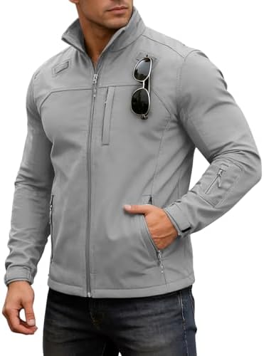 Yousify Men's Lightweight Softshell Jacket Fleece Lined Waterproof Windbreaker Tactical Jackets for Outdoor Hiking