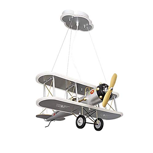 ERNP Lampe à suspension d'avion pour chambre d'enfant, lustres de chambre à coucher d'avion rétro à LED 87W, plafonnier de suspension d'avion gris dessin animé pour...