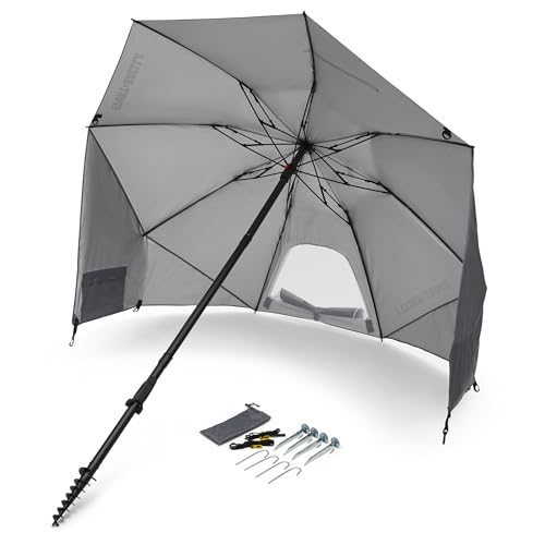Sport-Brella Fieldedge (Gray) UPF 50+ Sun Protection Umbrella, 6-Foot Bi-Fold Canopy with Patented Side Panels, Premium Auger Bit and Carry Bag for Outdoor Shade on Beach, Grass, or Sidelines