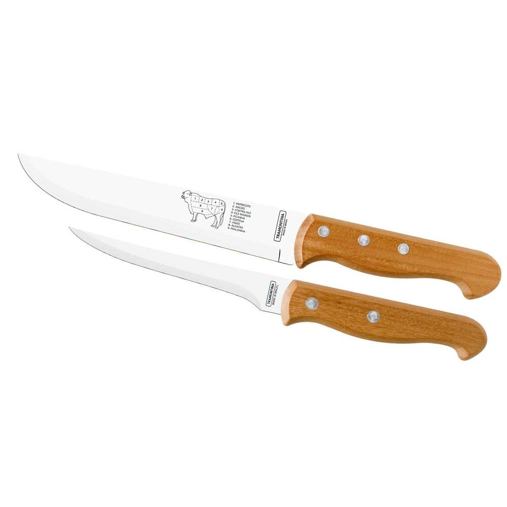 Tramontina Churrasco 2 Pieces Knife Set with Stainless Steel Blade and Natural Wood Handle