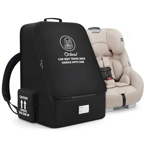 Orzbow Padded Car Seat Travel Bag for Airplane Carseat Backpack Bags with Side Pocket Car Seat Carrier with Shoulder & Waist Strap for Airport Gate Check Universal Fit Carseat & Booster Seat Black