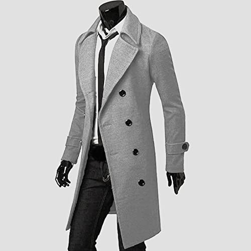 Ymosrh Corduroy Jacket, Varsity Jacket Men's Leather & Faux Jackets Coats Youth Flannel Jacket With Hood Winter Men Slim Stylish Trench Coat Double Breasted Long Jacket Coat Jean Mens Xl (M, Gray) #TOP4