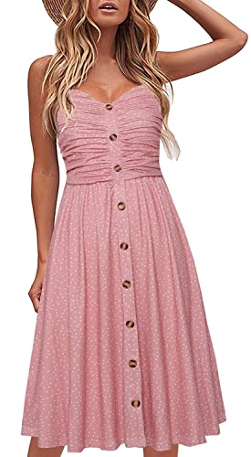 Image of Women's Summer Casual Dress Florals Buttons Down Ruched Sweetheart Neck Sleeveless Midi Sundress