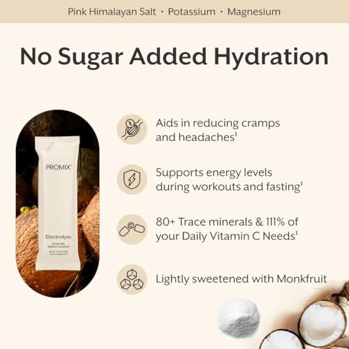 Image of ProMix Nutrition Electrolytes Powder Hydration Packets - Himalayan Pink Salt, Magnesium, Potassium, Vitamin C - Salted Coconut, Lightly Sweetened - 30 Servings (Pack of 30)