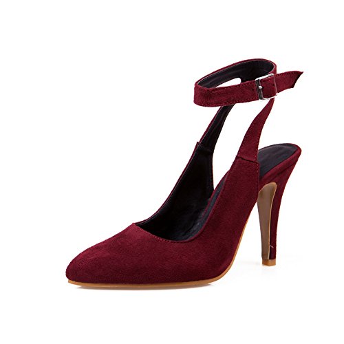 CosyFever Zapatos de Tacones D'Orsay Aguja Alto conTira de Tobillo Sólido Sexy LC18 para Mujeres Burdeos - 37 EU Cover