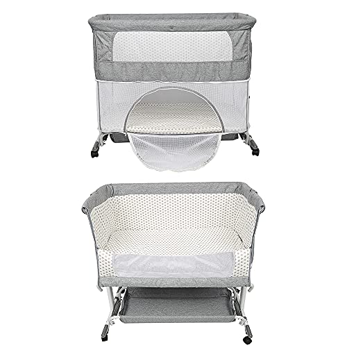 RELOVE Lit Jumeaux Bebe,Twin Nursery Center, Accessoire De Berceau Jumeau pour Parc, Lit De Bébé Dormeur avec Parents, Hauteur Réglable, Roue Universelle Muette, Berceaux (113 * 66 * 84cm (Gris))