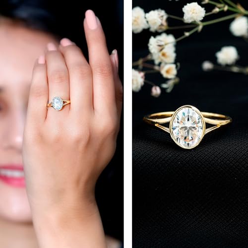 Certified Moissanite 7X9 mm Oval Engagement Ring, D-Vs1 Quality, Bezel Set Moissanite 2 Carat Ring - Ready To Gift2