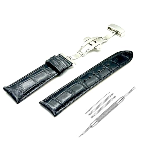 Image of Lineon 20mm Half Padded Leather Mens Watch Strap with ButterFly Lock For Branded Watches Tool and Pins Include
