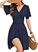 WNEEDU Sommerkleider Damen Elegant Kleid Rüschenärmel V-Ausschnitt Empire Taille Leichte Sommerkleider Luftige Strandkleider Damen mit Taschen