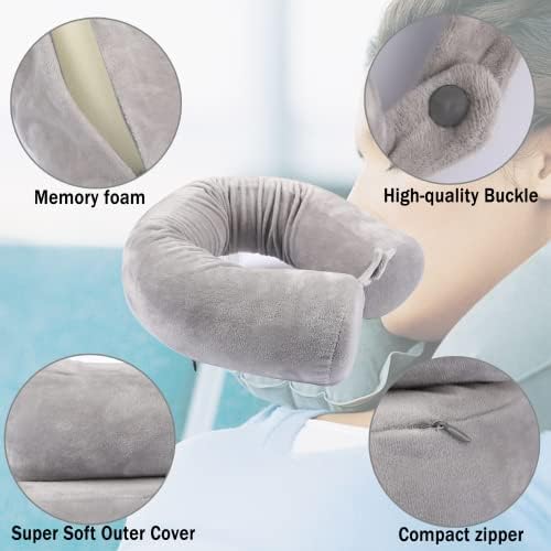 Portable Travel Pillow Twist Memory Foam Neck Pillowused for Neck Waist and Leg Support with Portable Inflatable Neck Pillow for Airplane Train or Office Vacation Adjustable Bendable Roll Pillow