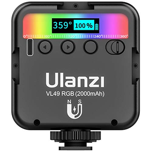Ulanzi VL49 Mini Lámpara de Video LED RGB Multicolor para Smartphone y Cámara con Temperatura de Color Ajustable (RVB + 2500K-9000K) y Batería 2000mAh para Video Vlog Studio Streaming