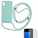 Produktbild Eximmobile Hülle mit Band + 9H Panzerfolie Kompatibel mit Samsung Galaxy S10 Plus in Türkis Handykette Rubber Handyhülle mit Kette für Smartphone Schutzhülle mit Kordel Case Matt