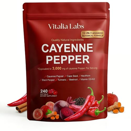 Vitalia Labs Cayenne Pepper Softgels Supplement with Vitamin E D3+K2-240 Count