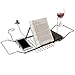 MyGift European Style Metal Chrome Extendable Bathtub Caddy w/ 2 Wineglass Holders, Book Stand & Candleholder
