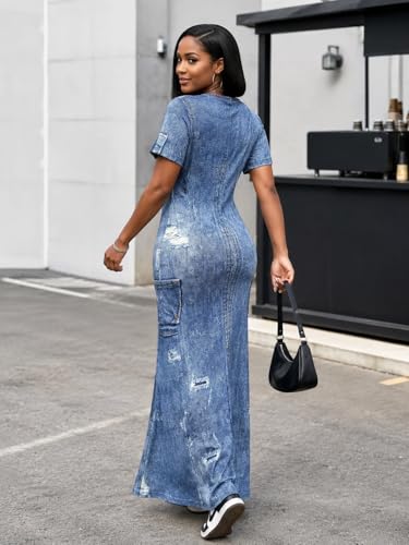 Image of SUZONANA Plus Size Dresses for Women Summer Casual Maxi Dress Short Sleeve Loose Vacation Dress