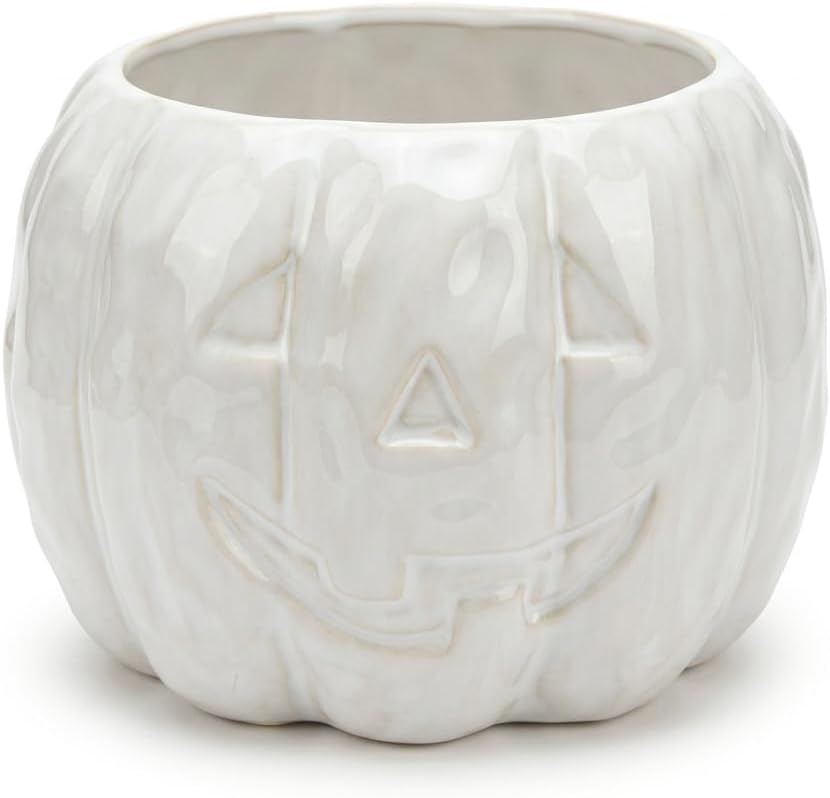 Ceramic Pumpkin Halloween Candy Bowl, 6.5 x 4.7 in, White