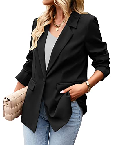 Women's Casual Blazer Open Front Long Sleeve Lapel Work Office Business Blazer Jacket with Pockets