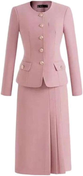 Women's Office Skirt Suit 2 Piece Set Slim Fit Long Sleeve Blazer with Half Skirt Commuting Wear