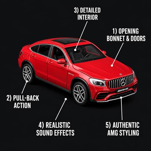 Image of Mercedes GLE 1:32 Scale Die Cast Metal Car - Pull Back Luxury SUV Model with Openable Doors & Hood, Lights & Sound, Collectible Showpiece for Kids 6+ & Car Enthusiasts