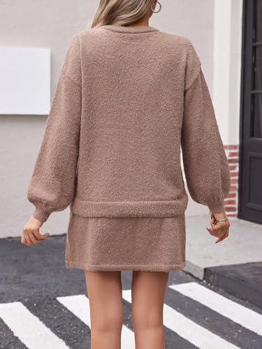 Image of Tankaneo 2 Piece Sweater Sets for Women Long Sleeve Cardigan Outfits Mini Skirts Knit Matching Lounge Set