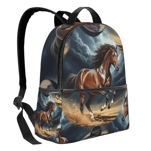 Casual Rucksack Big Capacity, Padded Straps Anti Theft Animal Wild Horse Bookbag for Travel Camping2
