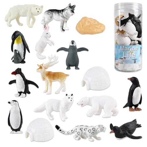 MFCGHXR Juguete de pingüino de Juguete, Modelo de Animales del Ártico, Conjunto Educativo de 16 Piezas, diseño Realista, Figura de PVC para niños, niños y decoración para el hogar