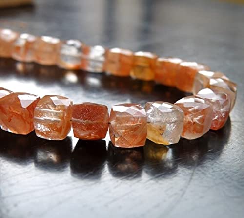 Pierre de soleil perle cube facette 7mm sunstone champagne peach pour bijou