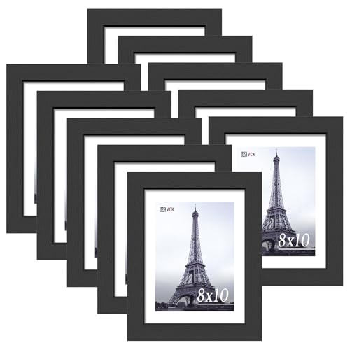 Image of VCK 8x10 Picture Frame Set of 10 - Black, Wide Border Solid Wood Frame, Display Pictures in Horizontal and Vertical, for Home, Office, Gallery, Woodgrain Series, Wall Hanging