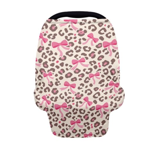 Image of Leopard Bow Nursing Cover Up for Breastfeeding, Baby Carseat Cover