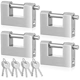Blulu 4 Pack Heavy Duty Lock for Shipping Container with Stainless Steel Keys Stainless Steel D-Shaped Padlock for Garage Door, Shed, Storage Unit, Locker, and Warehouse (80mm)