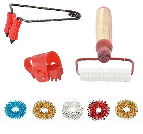 AHCS Acupressure Hand Roller Finger Massager Stimulate Specific Points Sujok Ring Kit -Combo Pack of 8 Item