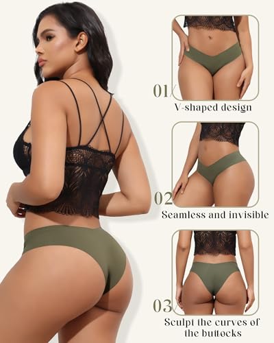 Image of LEVAO Seamless Underwear for Women No Show Cheeky Bikini Panties Stretch V Cut Panty S-XL (Regular & Plus Size)
