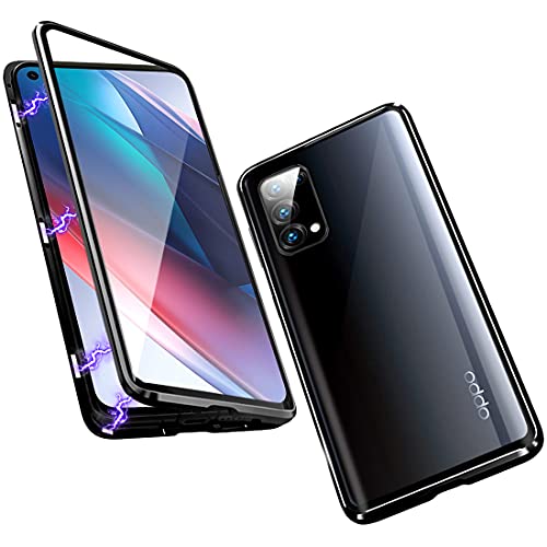 QUIETIP Compatible Oppo Find X3 Lite/Reno5 5G Case Clear,Transparent Magnetic Thin Body Metal Frame Double-Sided Tempered Glass Case with Built-in Screen Lens Protect,Black