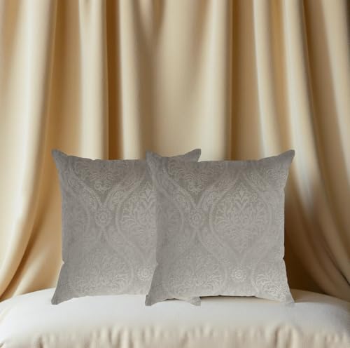 IVAZA Velvet Embossed Fabric Decorative Reversible Cushion Cover 16 x16 Inch - Set of 2, Soft Solid Damask Square Throw Pillow Covers for Sofa, Living Room or Home Decor - 40x40 cm Grey
