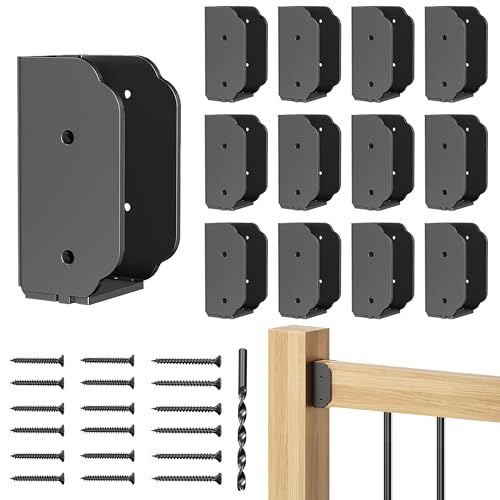 12PCS 201 Stainless Steel Deck Railing Bracket Connectors,Wood Post Deck Rail Bracket for 2\"x4\" (Actual 1.5\"x3.5\")Wood Post Deck Rail Bracket to Handrail,Fence Railing Brackets,Barn and Beam(12pc-90Â°)