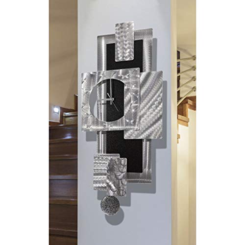 Statements2000 Silver & Black 3D Metal Wall Clock Art - Abstract Modern Functional Wall Sculpture Accent Modern Home Décor By Jon Allen, 31" X 13" - Titan Clock #TOP5