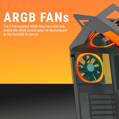 Image of Ant Esports Cypher G3 Mid-Tower ATX Computer Case /Gaming Cabinet - Black-Orange | Support ATX, Micro-ATX, Mini-ITX | Pre-Installed 5 ARGB-PWM Remote Controlled Fans