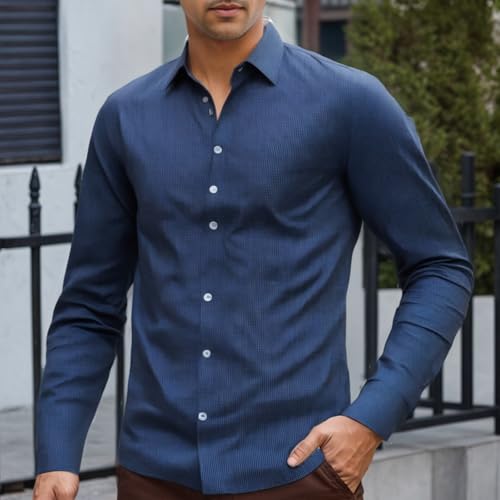 Mens Slim Fit Patterned Button-Down Shirt Long Sleeve Shirt Casual Office Shirt