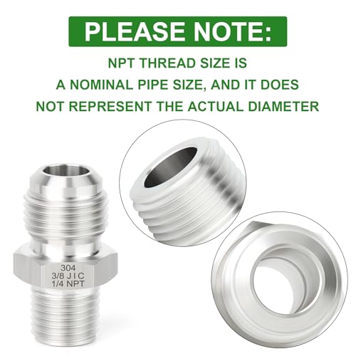 Image of TAISHER 2PCS Forging of 304 Stainless Steel JIC Flare Tube Fitting, 3 /8 inch JIC Male x 1 /4 inch NPT Male, Half Union