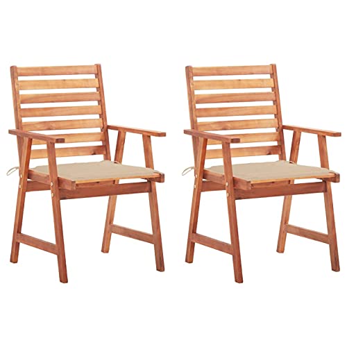 Xichuzi Sillas Comedor de jardín y Cojines 2 uds, Sillas Terraza Exterior, Silla Playa Jardin, Sillas Exterior Jardin, Sillas Balcon, Muebles Jardin Exterior Conjunto, Madera Maciza Acacia